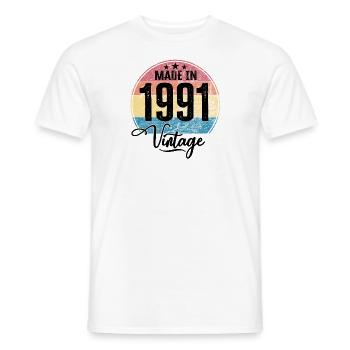 Millésime Fabriqué en 1991 Année de naissance 1991 Anniversaire - T-shirt homme - blanc - Devant - AI Model Male 178 dark (178cm)