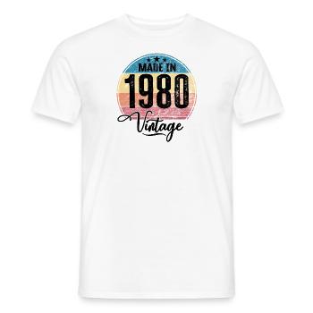 Millésime Fabriqué en 1980 Année de naissance 1980 Anniversaire - T-shirt homme - blanc - Devant - AI Model Male 178 dark (178cm)