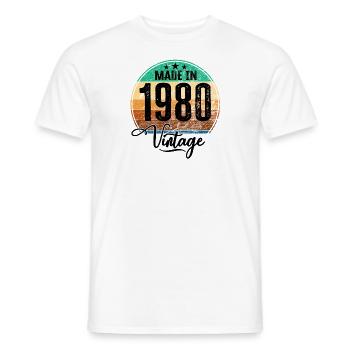 Millésime Fabriqué en 1980 Année de naissance 1980 Anniversaire - T-shirt homme - blanc - Devant - AI Model Male 178 dark (178cm)