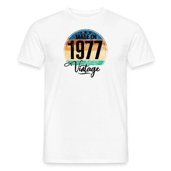 Millésime Fabriqué en 1977 Année de naissance 1977 Anniversaire - T-shirt homme - blanc - Devant - AI Model Male 178 dark (178cm)