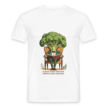 Plants have protein.People have excuses. Brokkoli - Männer T-Shirt - Weiß - Vorne - AI Model Male 178 dark (178cm)