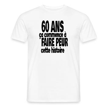60 ans - T-shirt homme - blanc - Devant - AI Model Male 178 dark (178cm)