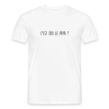 C'est Qui Le Papa tshirt drole humour blague cool - T-shirt homme - blanc - Devant - AI Model Male 178 dark (178cm)