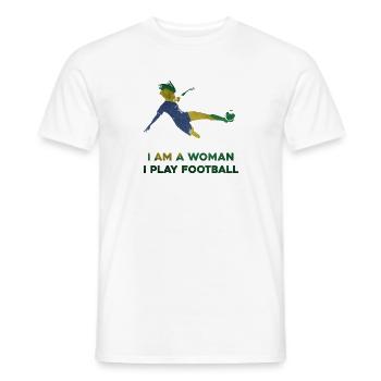 Vrouwenvoetbal - Heren T-shirt - wit - Voor - AI Model Male 178 dark (178cm)