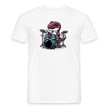 Cool Dinosaur Drummer T-Rex Design - Men's T-Shirt - white - Front - AI Model Male 178 dark (178cm)