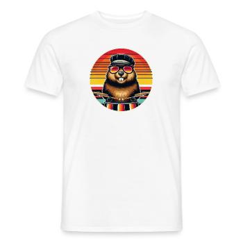 Retro Beaver Drummer With Drumsticks - Men's T-Shirt - white - Front - AI Model Male 178 dark (178cm)