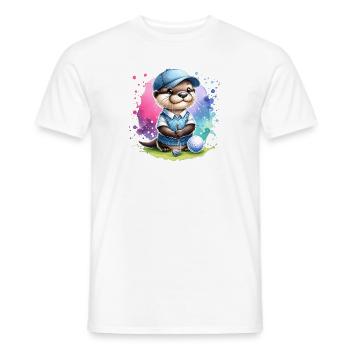 Funny retired otter golfer on golf course - Men's T-Shirt - white - Front - AI Model Male 178 dark (178cm)
