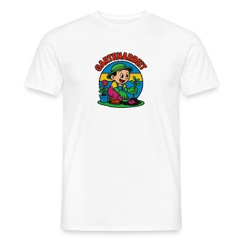 Gartenarbeit Cartoon mit Pflanze - Männer T-Shirt - Weiß - Vorne - AI Model Male 178 dark (178cm)