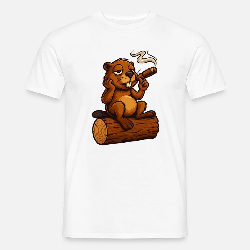 Chillender Biber mit Zigarre - Männer T-Shirt - Weiß