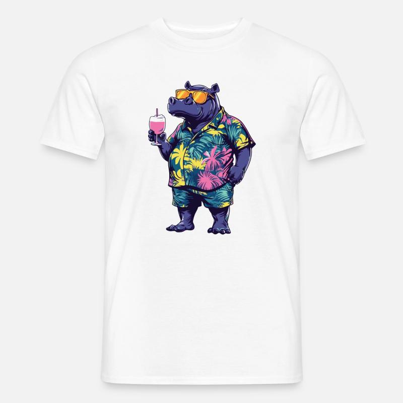 Nilpferd Comic Sommer - Männer T-Shirt - Weiß