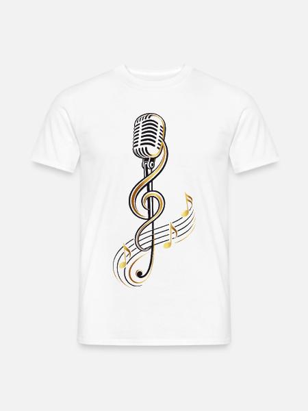 Mikrofon mit Violinschlüssel – Musik Motiv - Männer T-Shirt - Weiß
