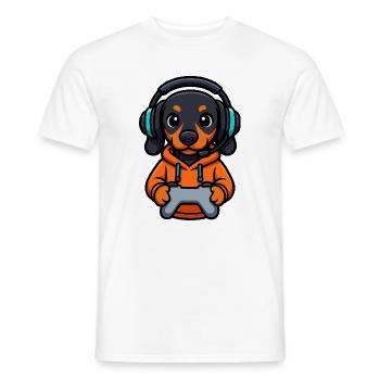 Teckel de jeu mignon avec casque - T-shirt homme - blanc - Devant - AI Model Male 178 dark (178cm)