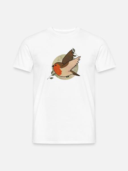 Aquarell Robin auf Kreis - Männer T-Shirt - Weiß