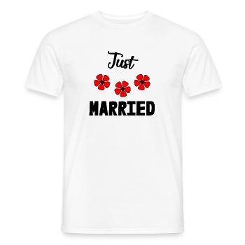 JUST MARRIED. bachelorette party. SAINT VALENTINE. COUPLE - Men's T-Shirt - white - Front - AI Model Male 178 dark (178cm)