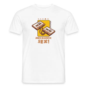 Mechanic sex, two cassettes are wound up. - Men's T-Shirt - white - Front - AI Model Male 178 dark (178cm)