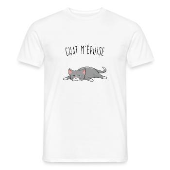 T shirt Chat Humour Chat m'épuise - T-shirt homme - blanc - Devant - AI Model Male 178 dark (178cm)