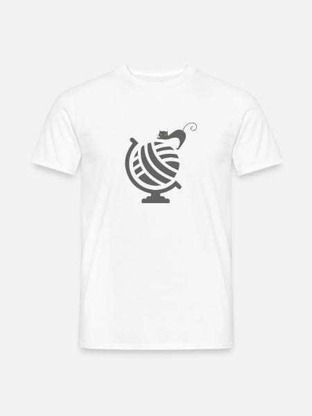 Cute Cat on Globe - Männer T-Shirt - Weiß