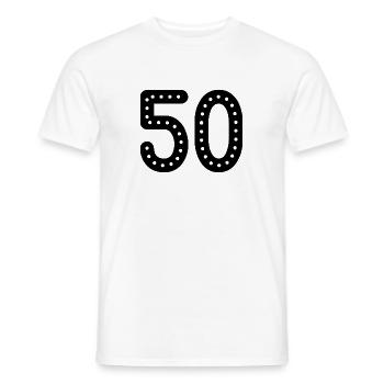50 YEARS. 50th ANNIVERSARY. ANNIVERSARY 50 YEARS. 50 - Men's T-Shirt - white - Front - AI Model Male 178 dark (178cm)