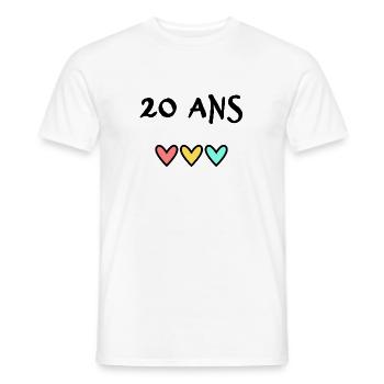 20 ANS. 20e ANNIVERSAIRE. ANNIVERSAIRE 20 ANS. 20 - T-shirt homme - blanc - Devant - AI Model Male 178 dark (178cm)