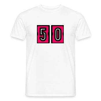 50 YEARS. 50th ANNIVERSARY. ANNIVERSARY 50 YEARS. 50 - Men's T-Shirt - white - Front - AI Model Male 178 dark (178cm)
