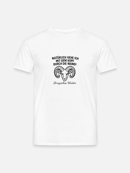 Widder Sternzeichen - Kopf durch die Wand - Männer T-Shirt - Weiß
