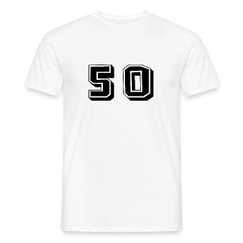 50 YEARS. 50th ANNIVERSARY. ANNIVERSARY 50 YEARS. 50 - Men's T-Shirt - white - Front - AI Model Male 178 dark (178cm)