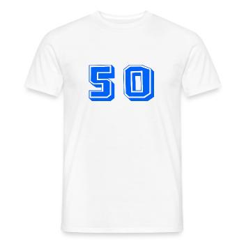 50 YEARS. 50th ANNIVERSARY. ANNIVERSARY 50 YEARS. 50 - Men's T-Shirt - white - Front - AI Model Male 178 dark (178cm)