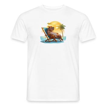 sunbathing hippo on the beach in a deck chair - Men's T-Shirt - white - Front - AI Model Male 178 dark (178cm)