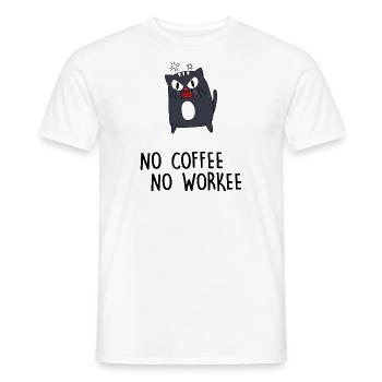 tired rental cat "no coffee no workee" working day - Men's T-Shirt - white - Front - AI Model Male 178 dark (178cm)