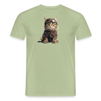 Chat Rétro Pilo - T-shirt homme - vert sauge - Devant - AI Model Male 178 light (178cm)