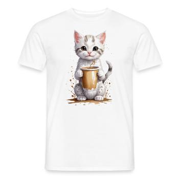 Chat curieux et tasse à café - Aquarelle - T-shirt homme - blanc - Devant - AI Model Male 178 dark (178cm)