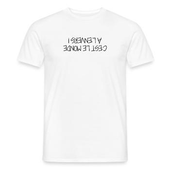 A l'Envers - Citation - Humour - Comique - Fun - T-shirt homme - blanc - Devant - AI Model Male 178 dark (178cm)