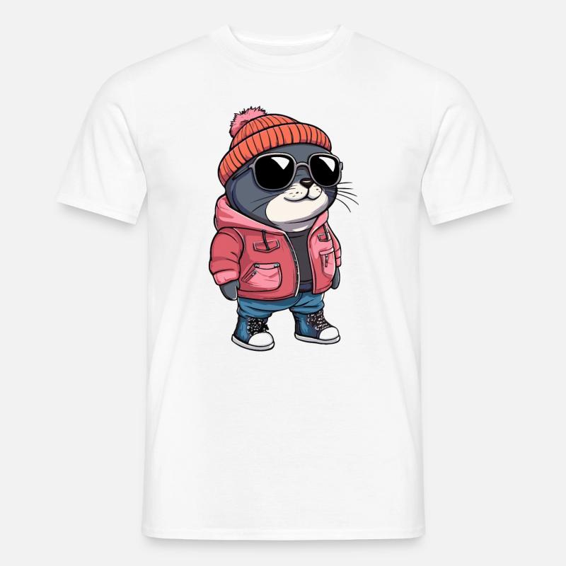 Robbe Tier Winter - Männer T-Shirt - Weiß