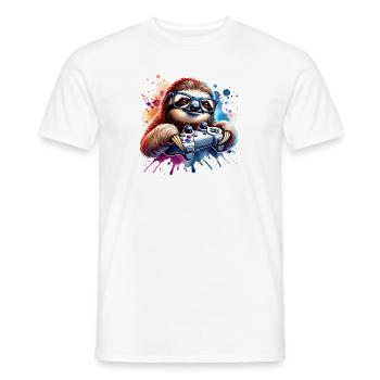 Funny Sloth Gamer With Sunglasses - Men's T-Shirt - white - Front - AI Model Male 178 dark (178cm)