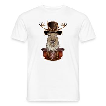 Cerf steampunk avec chapeau cylindre antique - T-shirt homme - blanc - Devant - AI Model Male 178 dark (178cm)