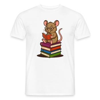 Bookworm with glasses and stack of books - Men's T-Shirt - white - Front - AI Model Male 178 dark (178cm)