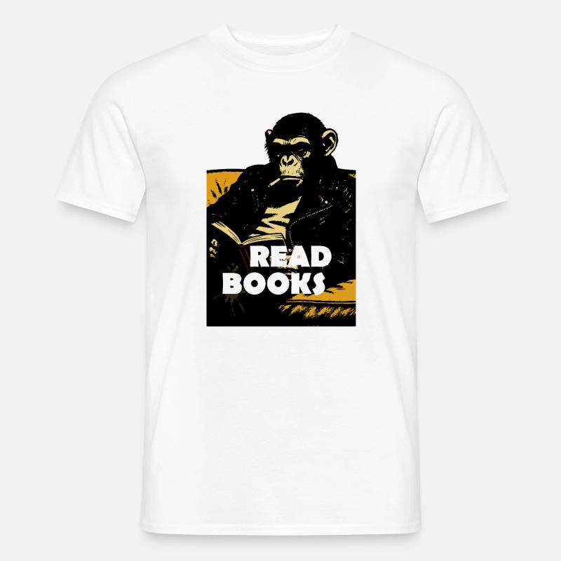 Chimp liest Bücher - Männer T-Shirt - Weiß