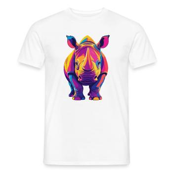Colorful Rhino Pop Art Colorful Rhino Motif - Men's T-Shirt - white - Front - AI Model Male 178 dark (178cm)