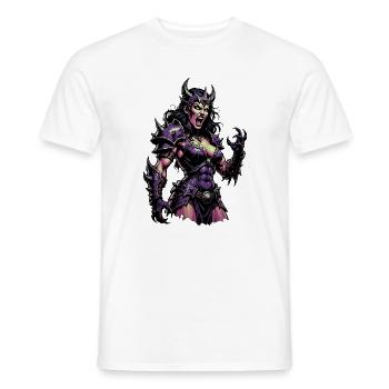 Crying demon woman in nail armor - Men's T-Shirt - white - Front - AI Model Male 178 dark (178cm)