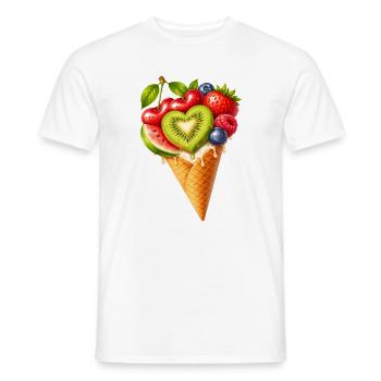 Illustration de cornet de glace aux fruits dans la gaufre - T-shirt homme - blanc - Devant - AI Model Male 178 dark (178cm)