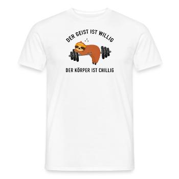 Geist Willig Körper Chillig - Faultier Gym - Männer T-Shirt - Weiß - Vorne - AI Model Male 178 dark (178cm)