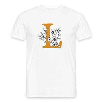 Letter first name "L" mustard - Men's T-Shirt - white - Front - AI Model Male 178 dark (178cm)