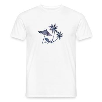 Palm trees, deck chair, parasol from the universe - Men's T-Shirt - white - Front - AI Model Male 178 dark (178cm)