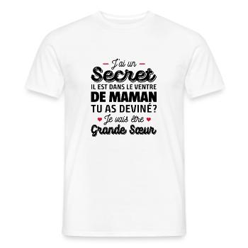 j ai un secret - je vais être grande sœur - T-shirt homme - blanc - Devant - AI Model Male 178 dark (178cm)