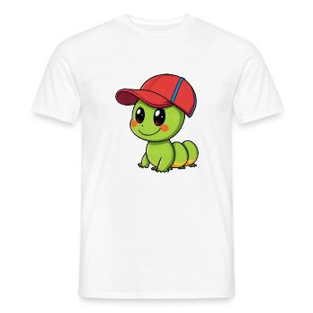 Happy caterpil in Baseball Cap - Cute Illustration - Men's T-Shirt - white - Front - AI Model Male 178 dark (178cm)