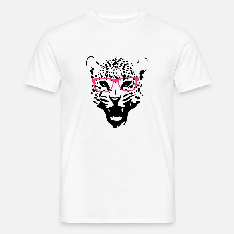 Leopard Nerd Brille 2c - Männer T-Shirt - Weiß