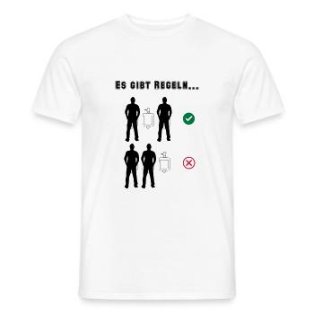 Regeln auf der Männertoilette - ein Pissoir frei - Männer T-Shirt - Weiß - Vorne - AI Model Male 178 dark (178cm)