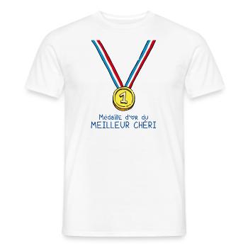 T-shirt Médaille d'or du meilleur chéri - T-shirt homme - blanc - Devant - AI Model Male 178 dark (178cm)