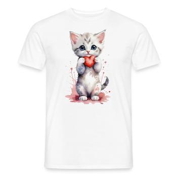 Purrfect Love - Kitten with Heart Watercolor - Men's T-Shirt - white - Front - AI Model Male 178 dark (178cm)