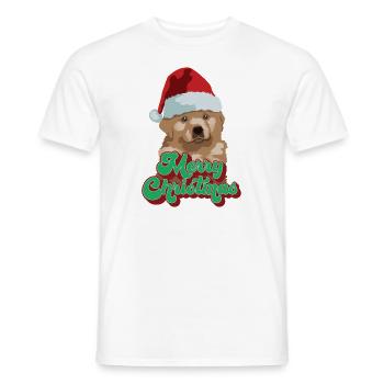 Cadeau de Noël Mignon Drôle de chien Chapeau de Père Noël Joyeux Noël - T-shirt homme - blanc - Devant - AI Model Male 178 dark (178cm)